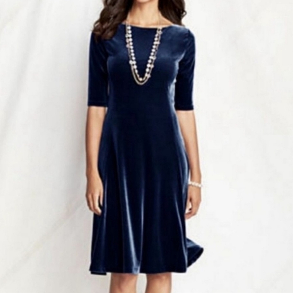 LANDS  END VELVET NAVY  DRESS/ M/P - Picture 4 of 14